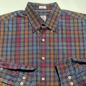 Peter Millar Mens Long Sleeve Button Down Shirt Multicolor Checks Large Cotton